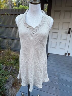 Flax Sleeveless Linen M Tunic with Ruffle V-Neck